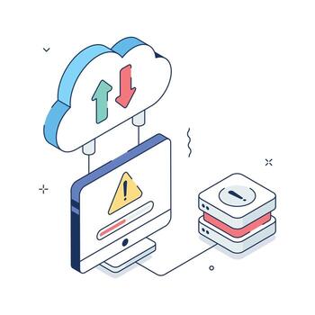 Isometric illustration showing cloud data connection error for web and app designs. vector