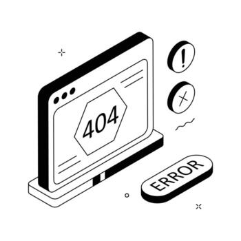 Modern isometric illustration showing a 404 page not found error for web design. vector