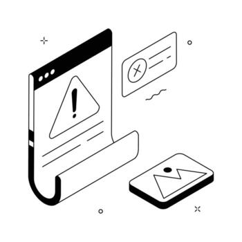 Warning alert page illustration showing caution message for website or app. vector