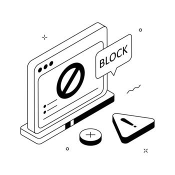 Modern isometric illustration of blocked website access showing restriction warning.. vector