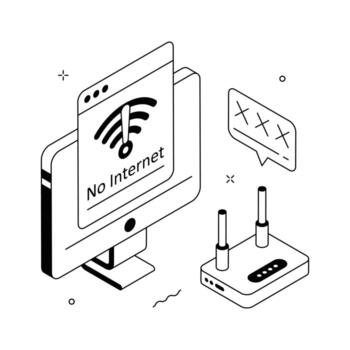 Isometric illustration showing no internet connection and offline mode error page.. vector