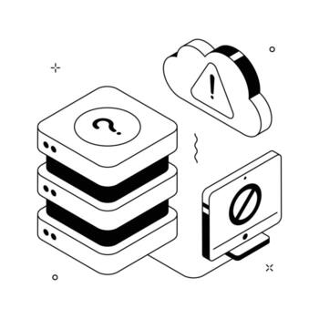 Isometric illustration showing cloud server issue or online backup failure.. vector