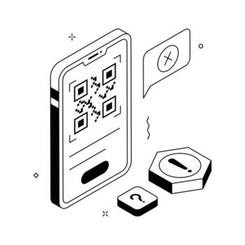 Isometric 3D QR code error illustration showing scan failure or invalid code.. vector