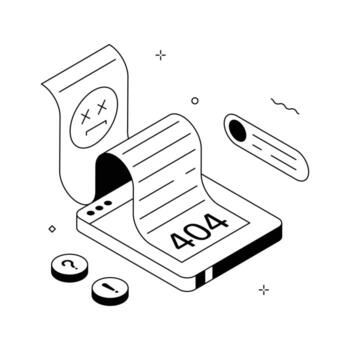 Modern isometric mobile screen showing 404 page not found error.. vector