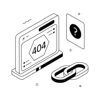 Creative 3D isometric design of 404 error with broken link concept.. vector