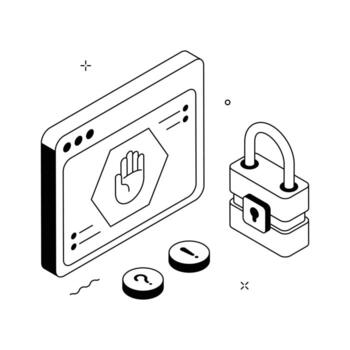 isométrica computadora pantalla demostración restringido web acceso advertencia. vector