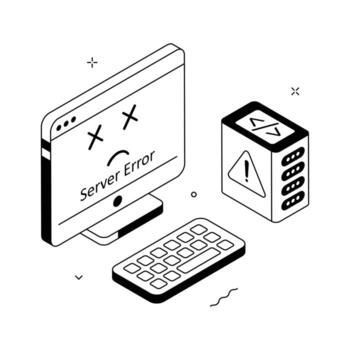 3D isometric illustration showing web server error and data problem.. vector