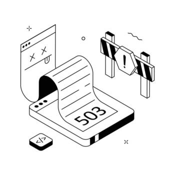 Isometric illustration of mobile page showing 503 service unavailable website error.. vector