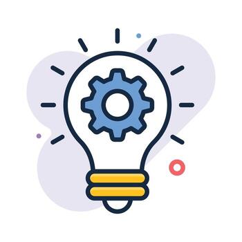 Flat line icon showing gear and bulb for innovation process vector