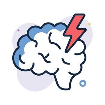 Flat icon of brain and lightning for innovative thinking vector