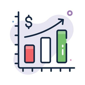 Flat icon showing financial growth chart and success metrics vector