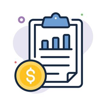 Flat icon of clipboard showing financial data and profit report vector