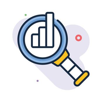 Flat icon of magnifying glass analyzing financial data vector