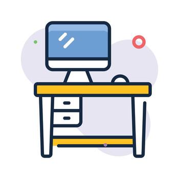 Office desk icon representing work and organization, flat outline style vector