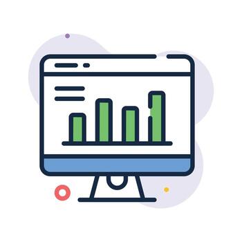 Monitor with chart showing data analysis and performance, business analytics icon vector