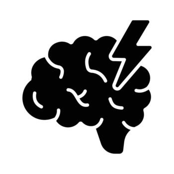 glyph icon of brain and lightning for innovative thinking. vector