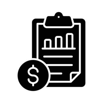 glyph icon of clipboard showing financial data and profit report. vector