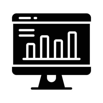 Monitor with chart showing data analysis and performance, business analytics icon. vector