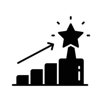 glyph icon of graph with star showing success and achievement. vector