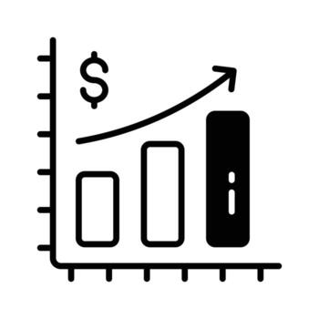 glyph icon showing financial growth chart and success metrics, vector