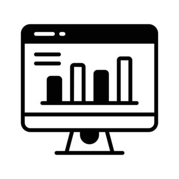 Monitor with chart showing data analysis and performance, business analytics icon, vector