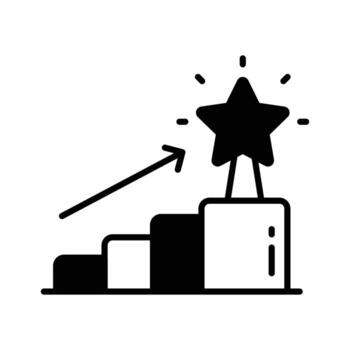 glyph icon of graph with star showing success and achievement, vector