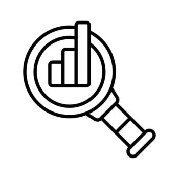 line icon of magnifying glass analyzing financial data,. vector