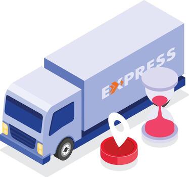 A truck with a clock and a map next to it vector