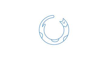 Rotating long outlined cat loading animation. Feline curled into circular shape. Playful cute pet. Animated throbber on transparent. UI design element 4K for download, upload, update, waiting video