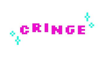 Animated word cringe in pink pixel typography. Gen z awkward, embarrassment. Dislike, ugh. Meme reaction. Retro 8 bit style bouncing text reaction animation with sparkles. Pixelated jumping letters video