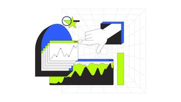 data analys 2d onboarding ui animation. diagram grafer. hand samspel. stjärna betyg. intuitiv instrumentbräda. digital arbetsyta animerad tecknad serie platt begrepp, app intro 4k isolerat på vit video