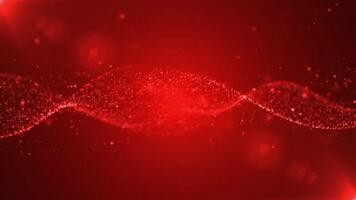 abstrakt röd partikel Vinka - dynamisk strömmande prickar och ljus ränder på en mörk röd bakgrund. video