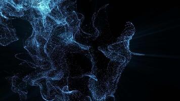abstrato 3d visualização do azul brilhando partículas formando dinâmico ondas em Sombrio fundo. futurista digital fluxo, dados fluxo, neural rede e tecnologia movimento Projeto animação video