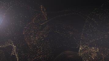 abstrato dourado partícula onda com espumante luz chamas contra uma Sombrio fundo, perfeito para elegante e luxuoso digital projetos video