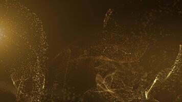 Golden glowing particles form dynamic abstract waves on dark background. Futuristic digital motion, luxury tech design, elegant data stream, and shimmering light flow animation video