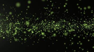abstrakt lysande grön partiklar flytande i mörk Plats. trogen digital bakgrund med bokeh effekt, fantasi atmosfär, och magisk ljus för festlig, sci-fi, eller kreativ design projekt video