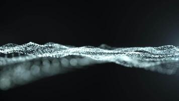 Abstract wave of white glowing particles on a dark, smoky background, evoking motion and digital data. Ideal for tech, science, or ethereal artistic concepts video