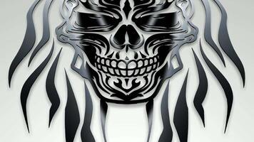 delicato telecamera movimento attraverso astratto nero modello la creazione di stilizzato cranio opera d'arte, premio tatuaggio motivo o distintivo abbigliamento design concetto video