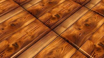 unik rörelse över glansig trä- bricka mönster med värma reflektioner, skapande ett elegant bakgrund textur mall video