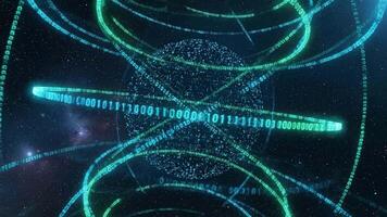 Digital tunnel of glowing blue binary code and data streams in motion with a futuristic and technological mood. video