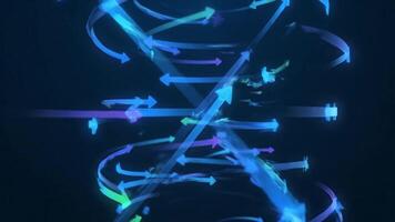 närbild av en komplex nätverk av blå och grön pilar pekande i olika vägbeskrivning med en dominerande blå och grön Färg schema på en mörk bakgrund. video