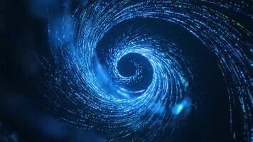 Swirling blue digital spiral pattern with glowing lines and pixels on a dark background, conveying a futuristic and technological mood with a cinematic lighting effect. video
