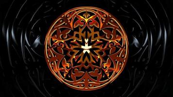 esclusivo buio sfondo con oro e nero ornamenti nel ciclo continuo rotazione, elegante metallico riflessione nel premio stile video