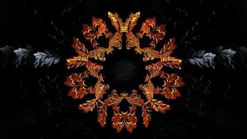 unico oro e nero ornamenti con metallico splendore, continuo ciclo continuo rotazione su elegante strutturato buio sfondo video