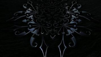 Premium Charcoal Backdrop Highlighting Black Ornament Loop Rotation with Smooth Dark Texture and Glossy Metallic Reflections video