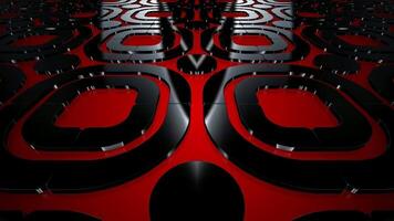 eleganta horisontell rörelse tvärs över abstrakt svart geometrisk plan på röd bakgrund, premie mönster med polerad metallisk glöd och minimal elegans video