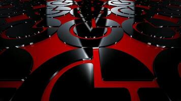 djärv rörelse över abstrakt svart geometrisk former på djup röd bakgrund, elegant premie mönster design med eldig djup och filmiska skugga kontrast video