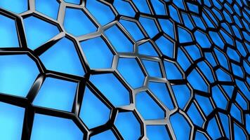 minimalistische animatie met zwart voronoi diagram met blauw cellulair rooster, dynamisch veelhoekige geometrie en elegant abstract beweging ontwerp video
