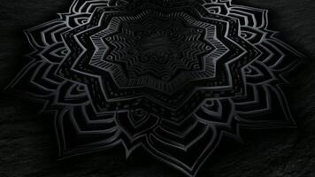 Elegant Loop Spin of Black Ornament Featuring Smooth Metallic Highlights with Exclusive Charcoal Dark Texture Background Template video