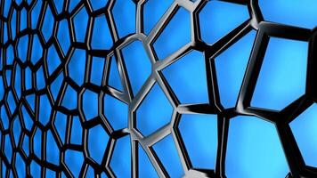 Dynamic Motion across Abstract Black Voronoi Diagram with Blue Cellular Pattern, Modern Geometric Design and Elegant Polygonal Shape Composition video